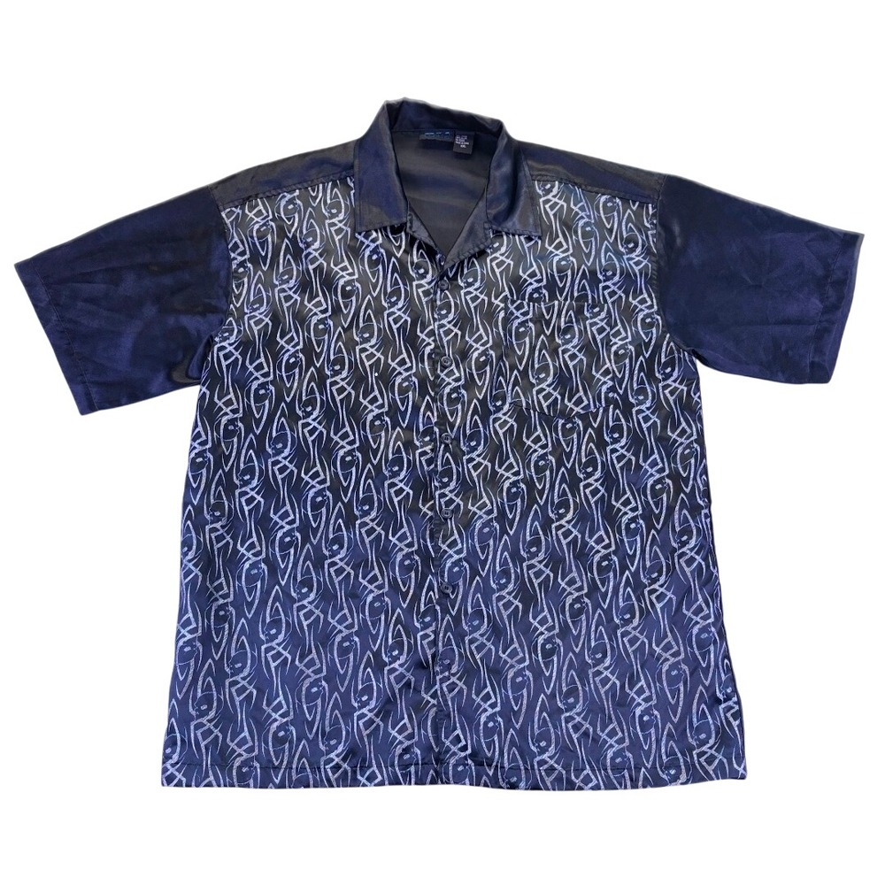 VTG Y2K MT:2 Mens XXL Shiny Tribal Abstract Button Down Bowling Shirt Mall Goth